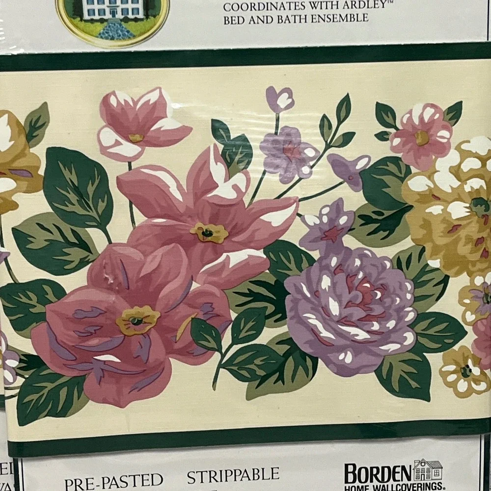 Martha‎ Stewart Floral Wallpaper Border 3 Rolls Ardley Pink Purple Gold 15yd NEW